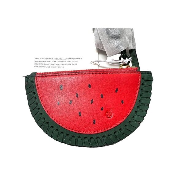 SOLD Tory Burch Womens Red Watermelon Leather Beaded Wristlet Coin Purse Bag NWT - Picture 5 of 10